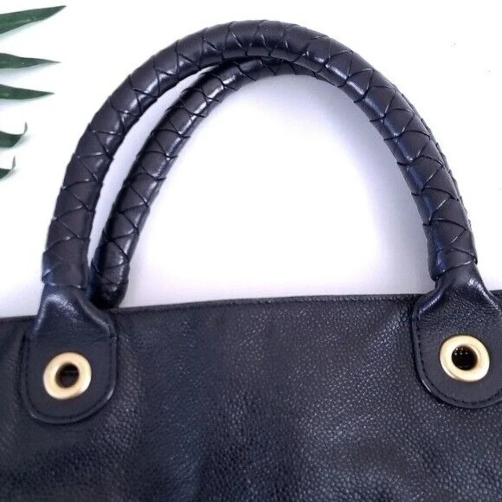 Elie Tahari Black Leather Shoulder Bag Braided Handle